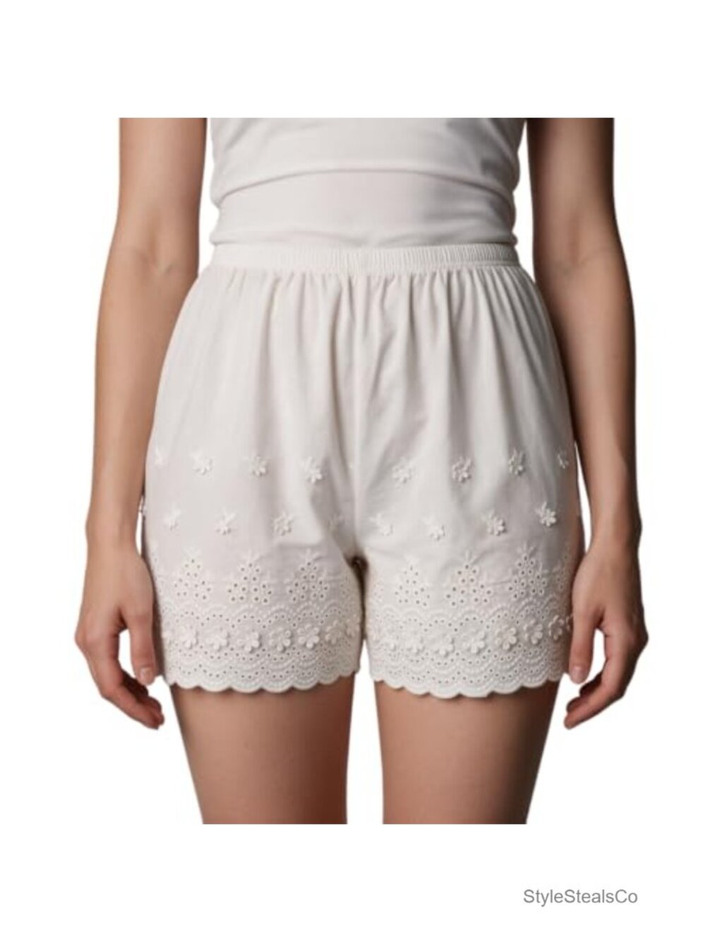 Cotton Pettipants Bloomers Slip Shorts Eyelet Lace Trim Under Dress